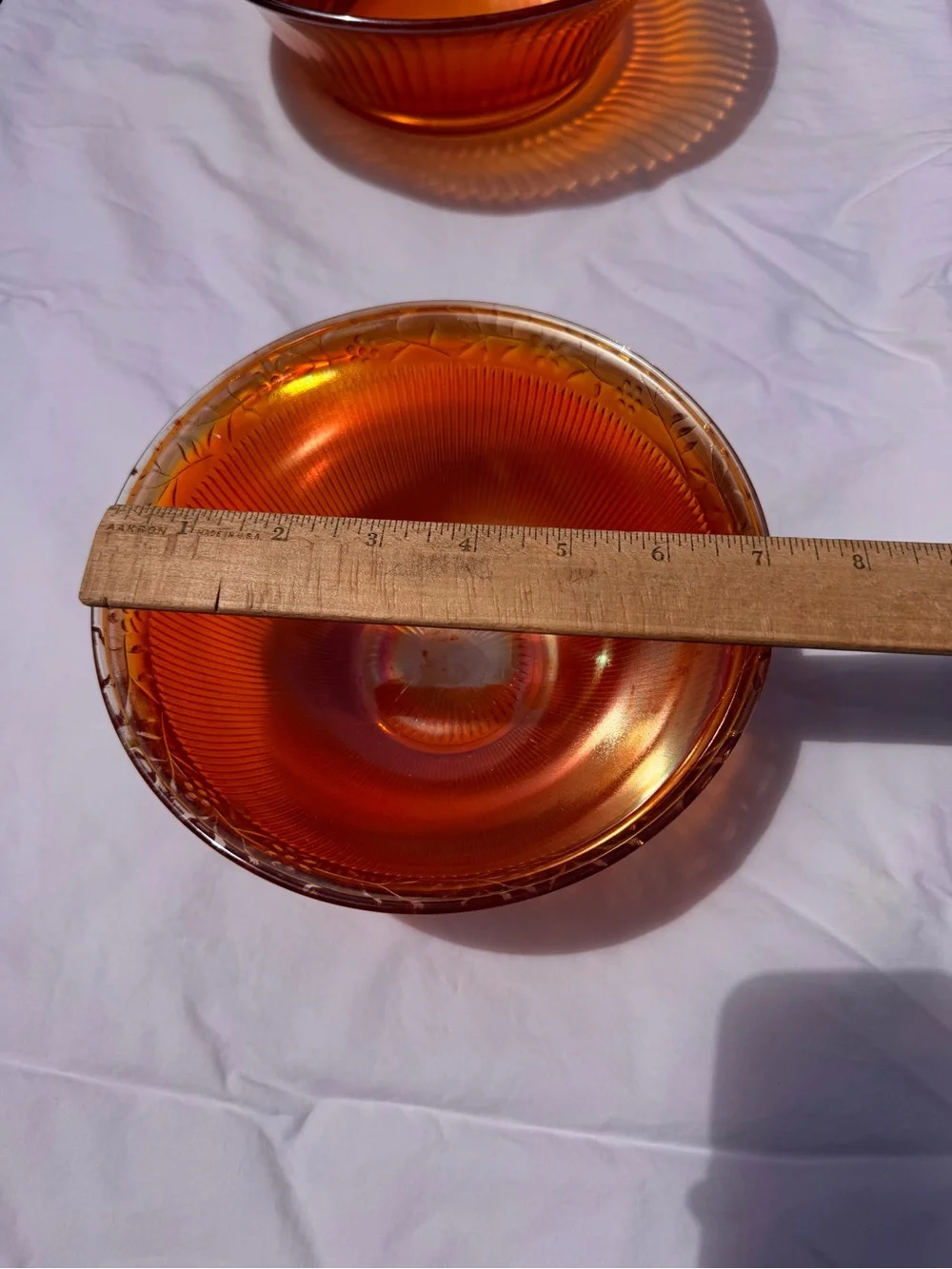 Iridescent Amber Carnival Glass Bowls - Set of 2